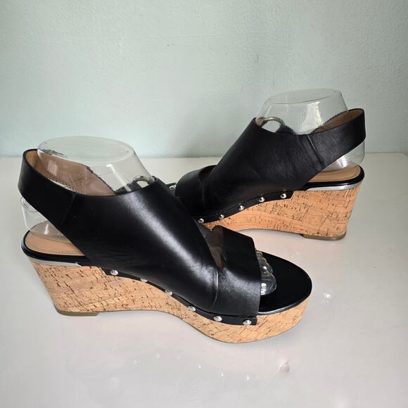 Marc Fisher Rana Wedge Platform Sandals Women's 8M Black Leather Cork Boho - Picture 8 of 12